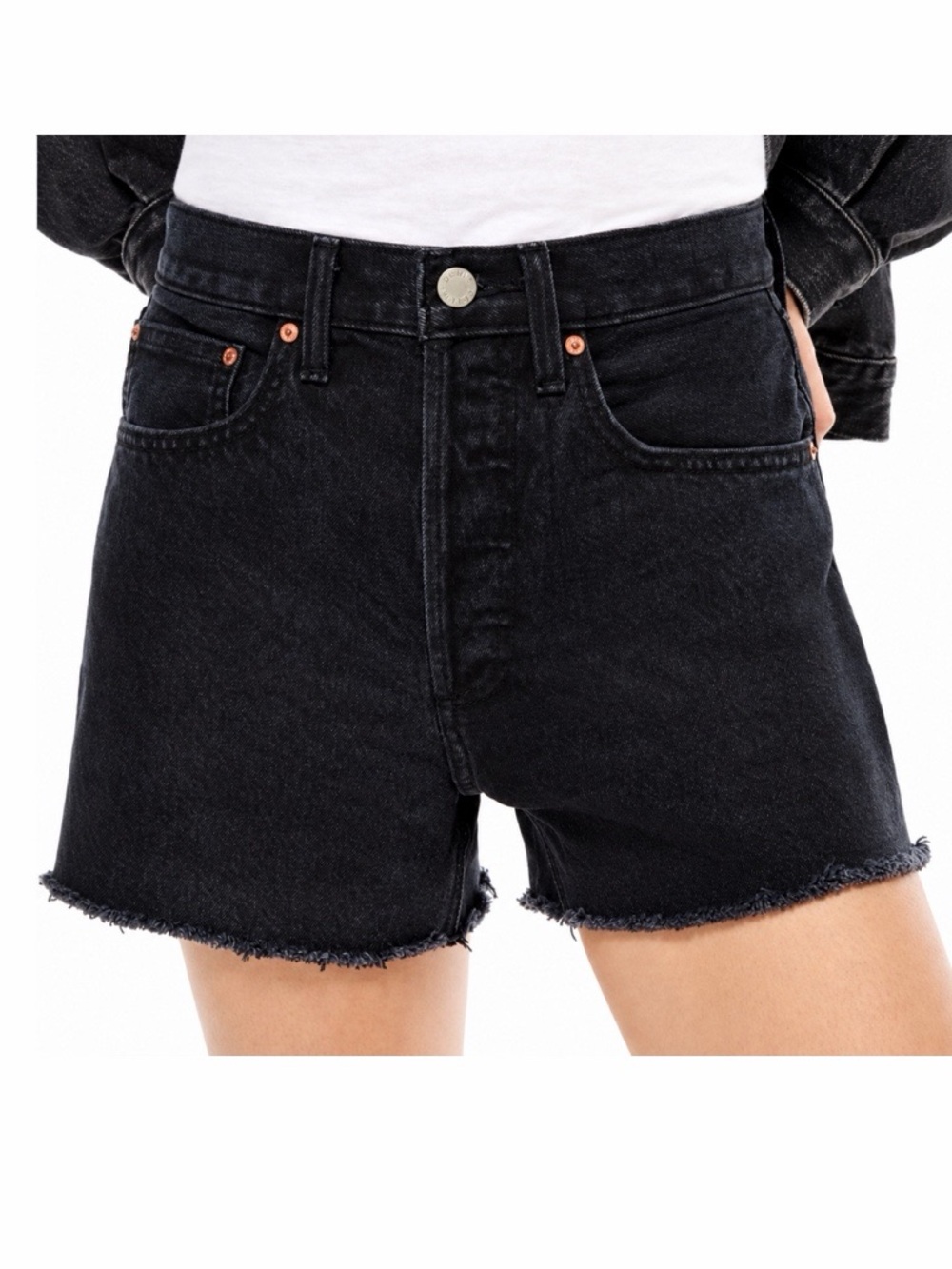 Aritzia Denim Forum The Joni Loose Long Black Wash Denim Shorts
